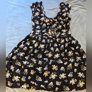 Hollister Navy Floral Sundress with Tied Bodice and Keyhole Size Large